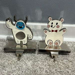 Cute Christmas stocking holders, metal, abominable snowman and teddy bear